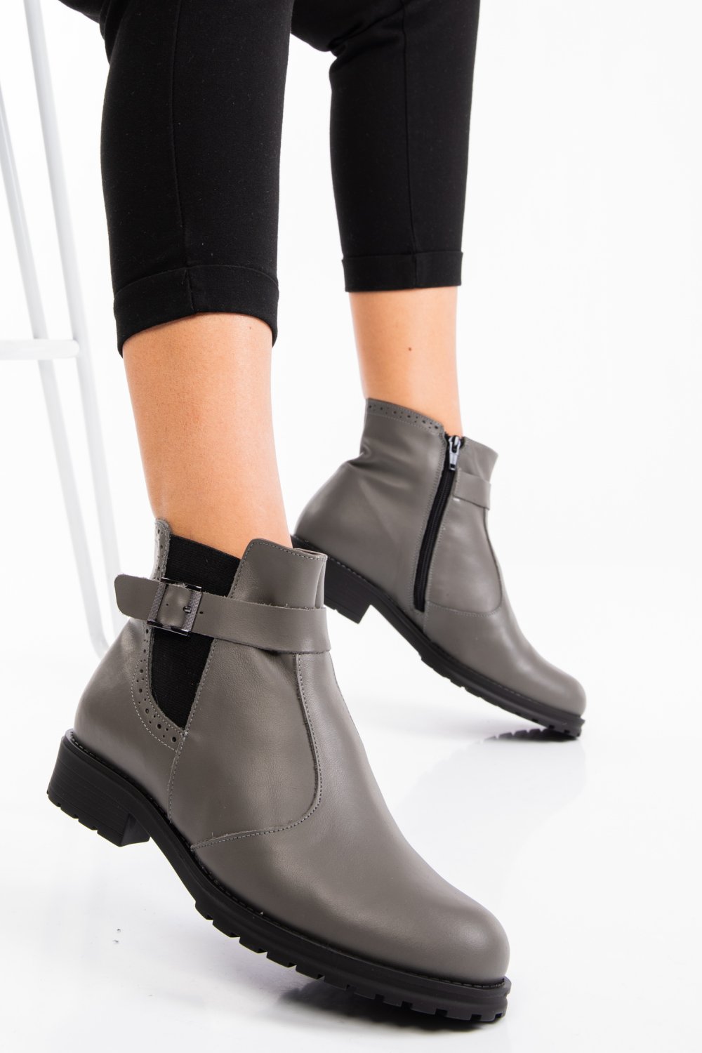 GHETE DAMA PIELE NATURALA GRI 0S7782