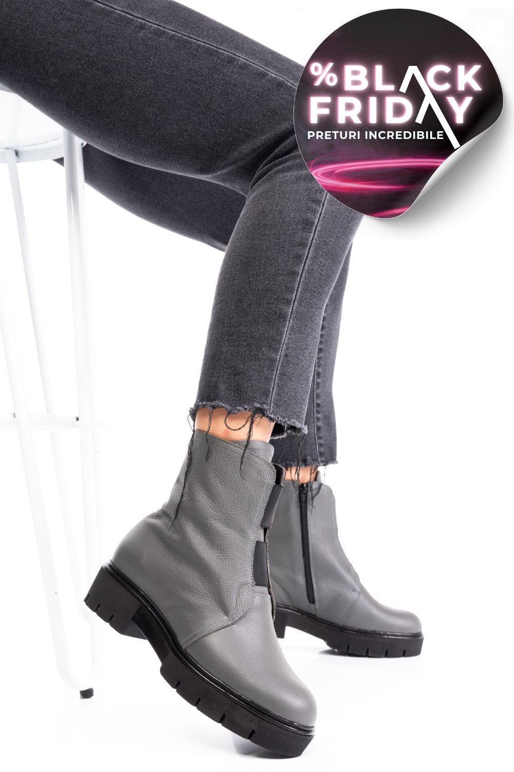 GHETE DAMA PIELE NATURALA GRI 1S7770