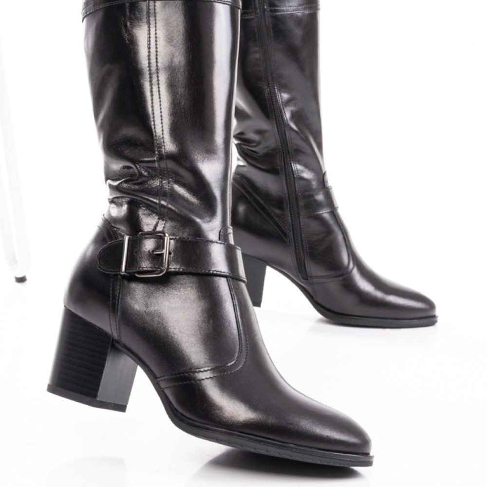 CIZME DAMA PIELE NATURALA NEGRE CU TOC MIC 6S77134