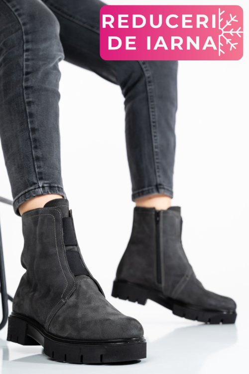 Ghete femei piele naturala intoarsa gri inchis 1s7770