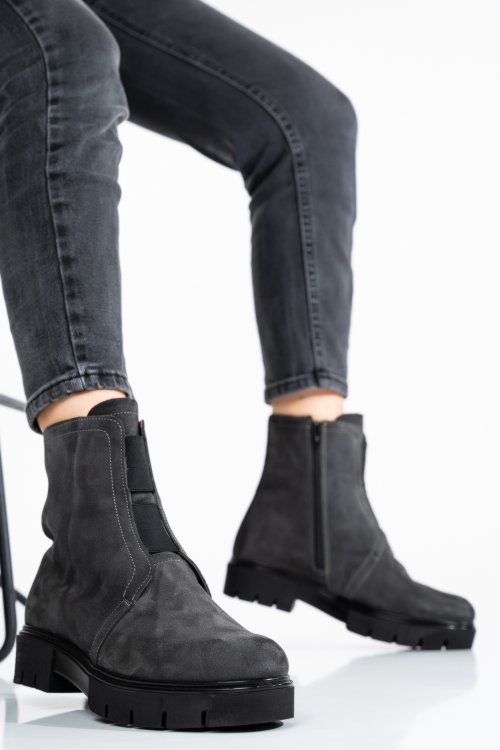 Ghete femei piele naturala intoarsa gri inchis 1s7770