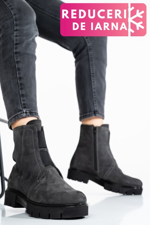 Ghete femei piele naturala intoarsa gri inchis 1s7770