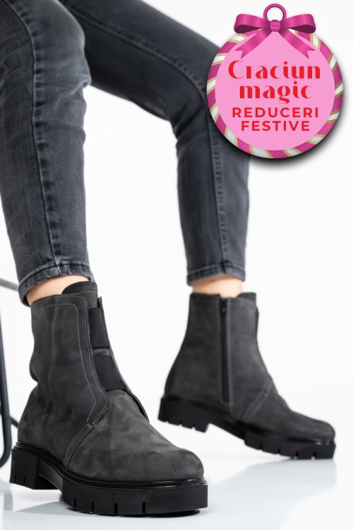 Ghete femei piele naturala intoarsa gri inchis 1s7770