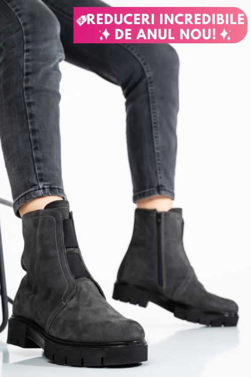 Ghete femei piele naturala intoarsa gri inchis 1s7770