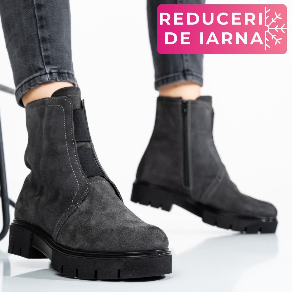 GHETE FEMEI PIELE NATURALA INTOARSA GRI INCHIS 1S7770