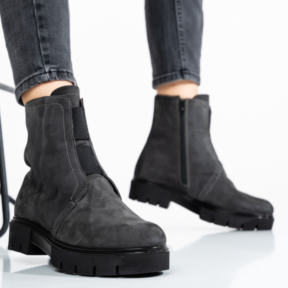 GHETE FEMEI PIELE NATURALA INTOARSA GRI INCHIS 1S7770