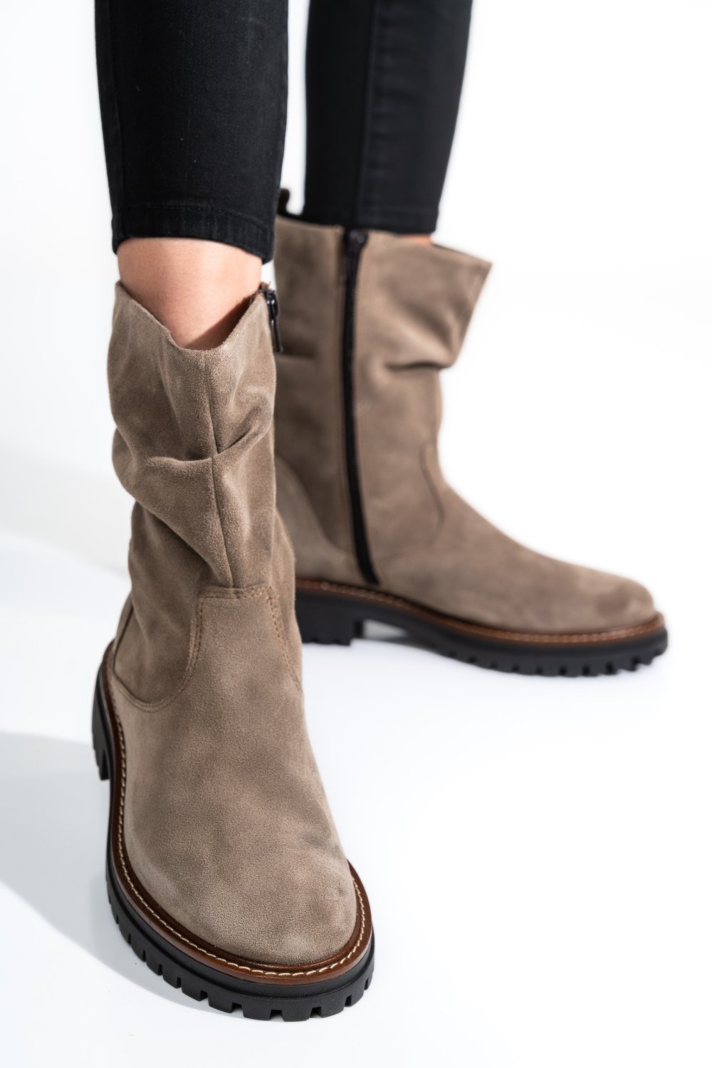 GHETE FEMEI PIELE NATURALA INTOARSA TAUPE 1S77018-8200