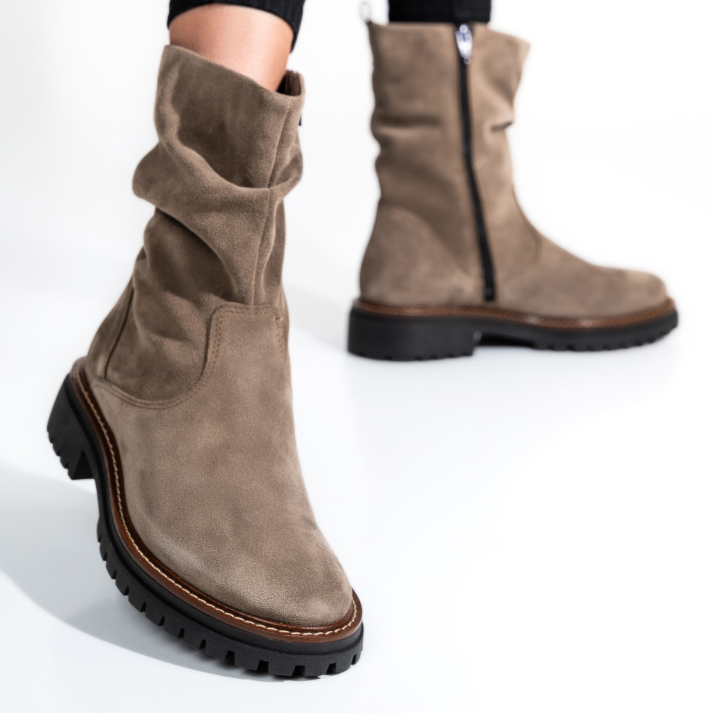 GHETE FEMEI PIELE NATURALA INTOARSA TAUPE 1S77018-8200