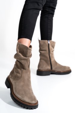 GHETE FEMEI PIELE NATURALA INTOARSA TAUPE 1S77018-8200