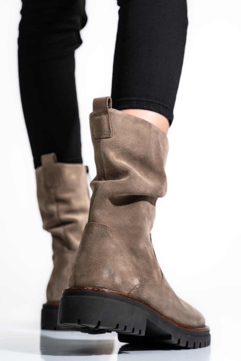 GHETE FEMEI PIELE NATURALA INTOARSA TAUPE 1S77018-8200