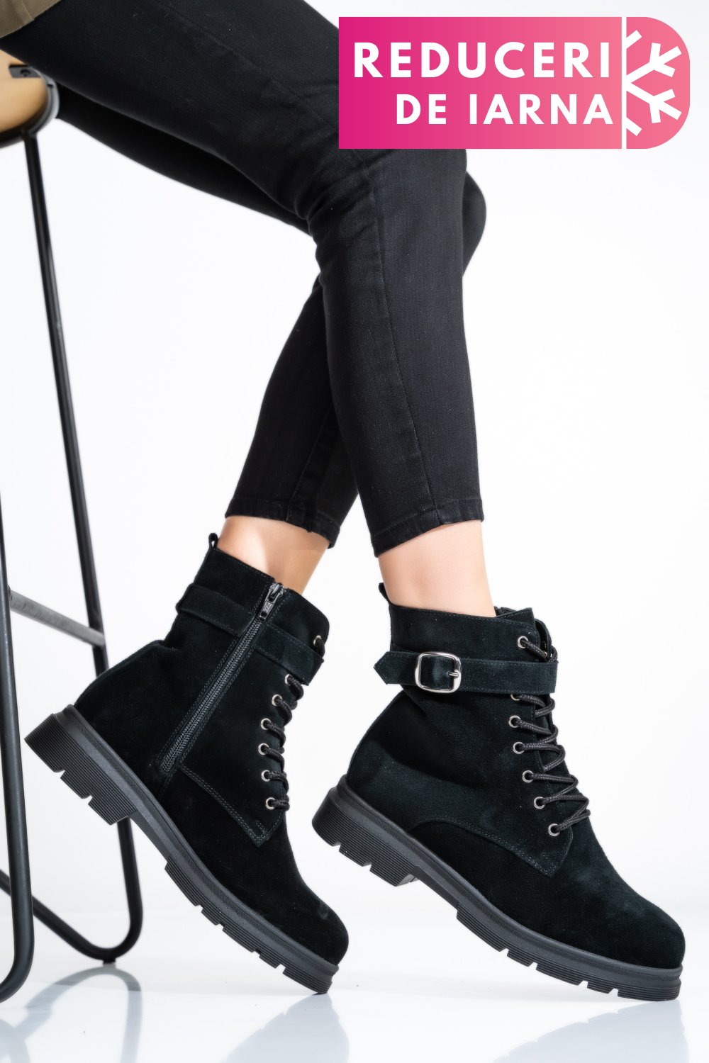 GHETE NEGRE PIELE NATURALA INTOARSA 2S7732-034SP