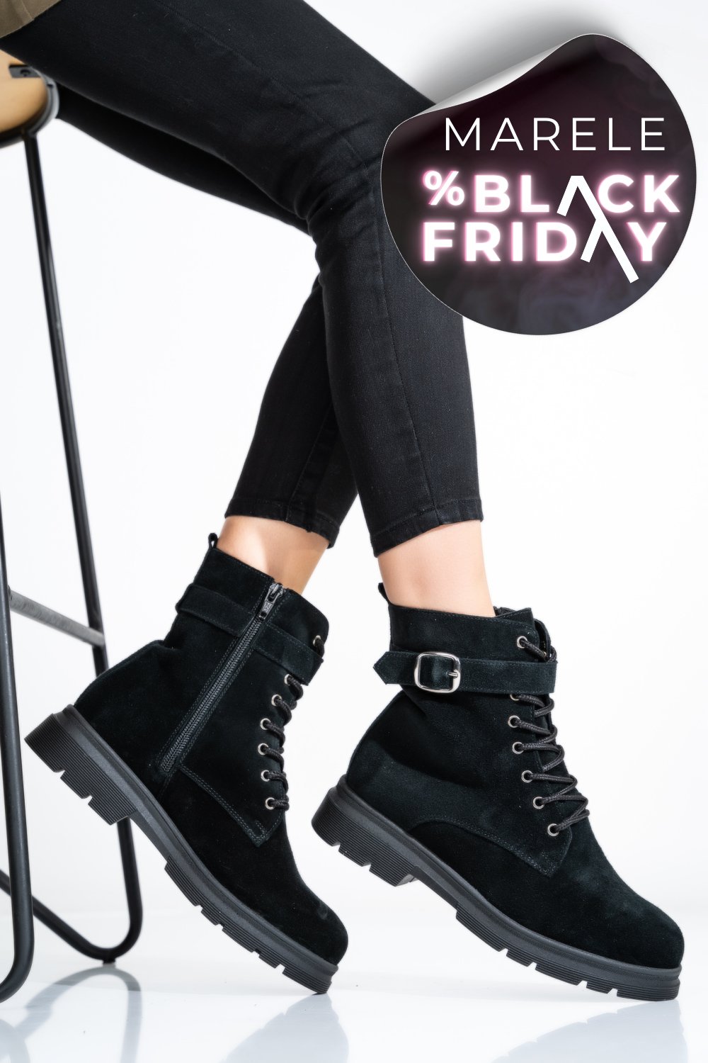 GHETE NEGRE PIELE NATURALA INTOARSA 2S7732-034SP