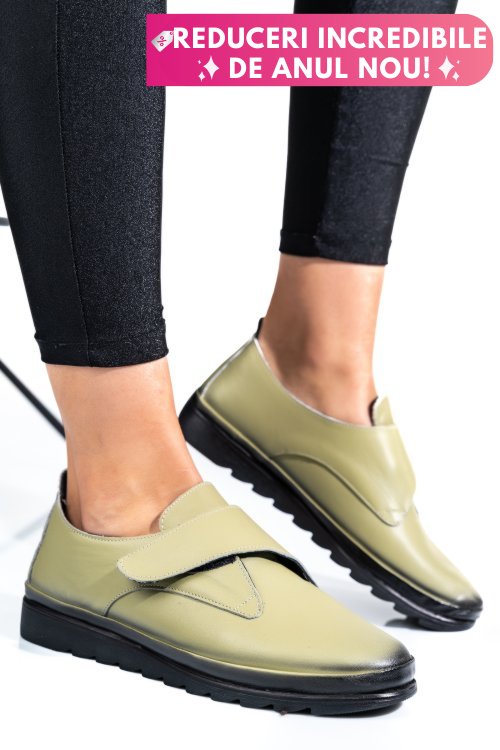 Pantofi olive piele naturala apck700