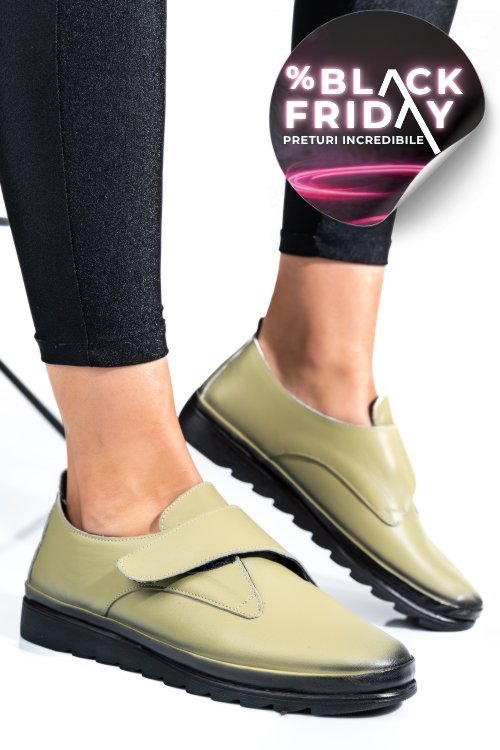 Pantofi olive piele naturala apck700