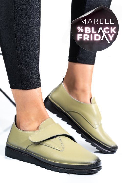 Pantofi olive piele naturala apck700