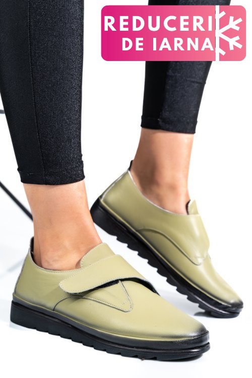 Pantofi olive piele naturala apck700