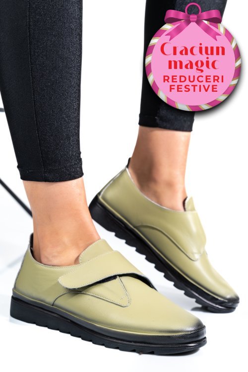 Pantofi olive piele naturala apck700