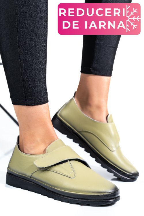 Pantofi olive piele naturala apck700