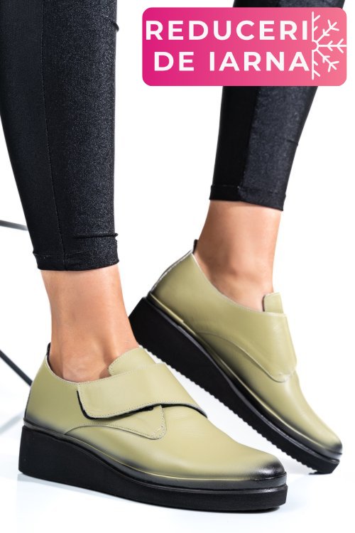 Pantofi olive piele naturala apck2265