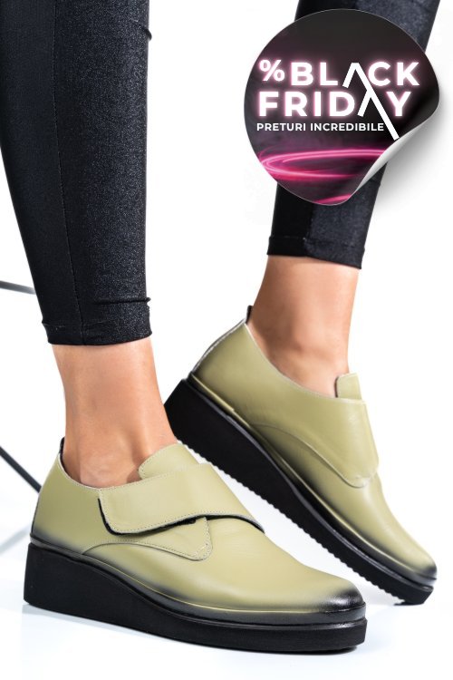 Pantofi olive piele naturala apck2265