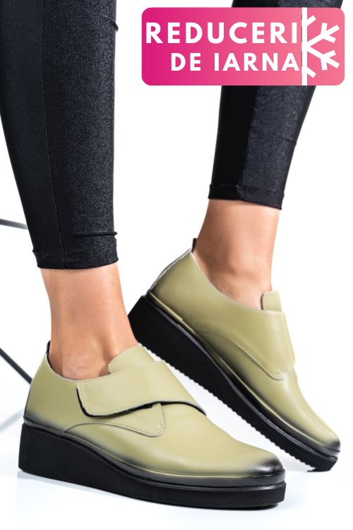 Pantofi olive piele naturala apck2265