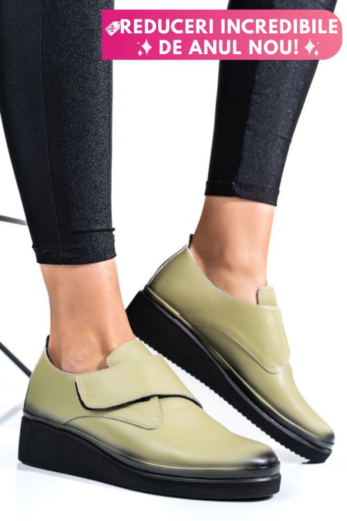 Pantofi olive piele naturala apck2265