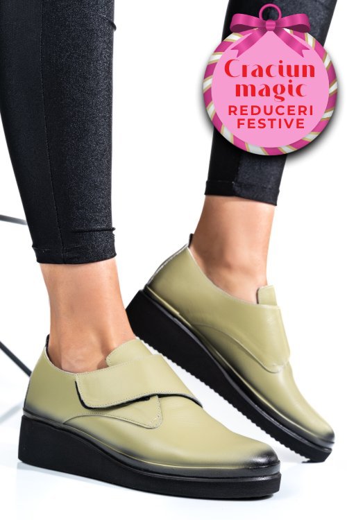 Pantofi olive piele naturala apck2265