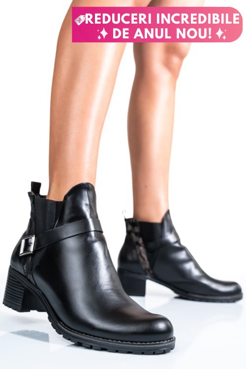 Botine femei piele naturala negru auriu 0s7763
