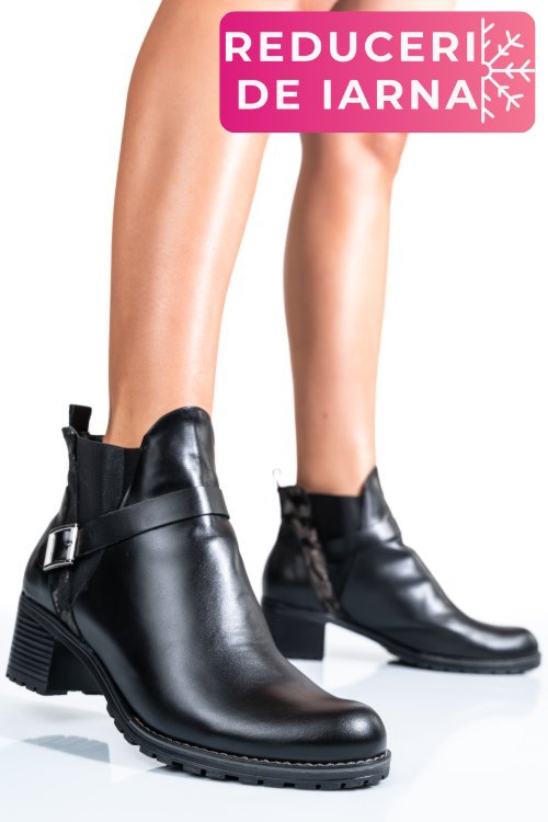 Botine femei piele naturala negru auriu 0s7763