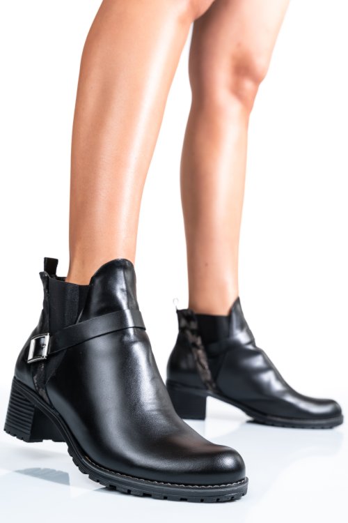 Botine femei piele naturala negru auriu 0s7763