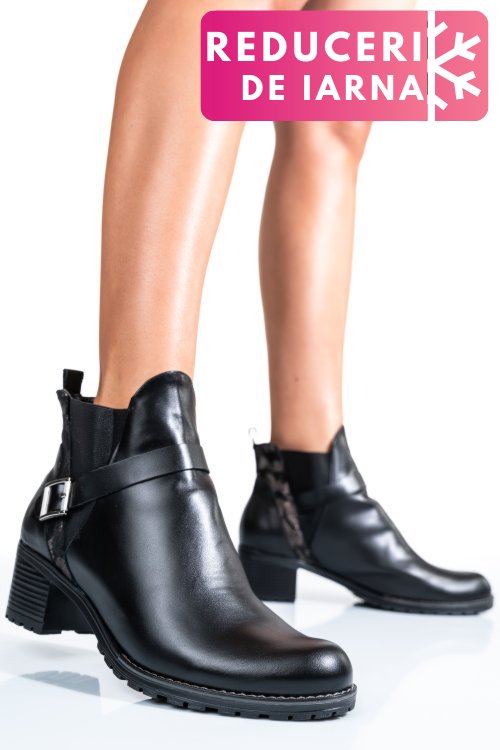 Botine femei piele naturala negru auriu 0s7763