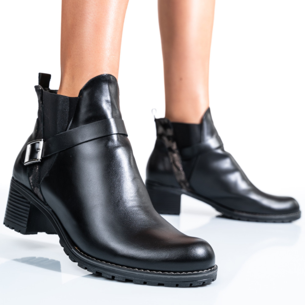 BOTINE FEMEI PIELE NATURALA NEGRU AURIU 0S7763