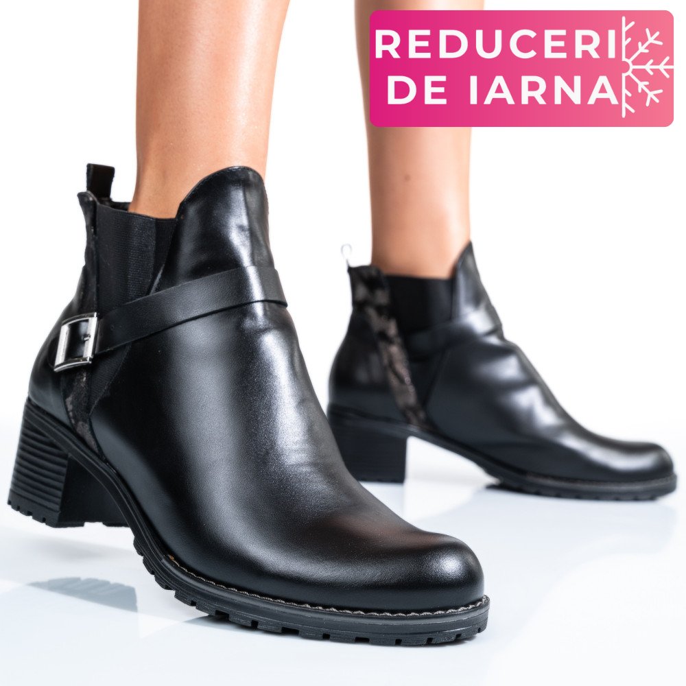 BOTINE FEMEI PIELE NATURALA NEGRU AURIU 0S7763