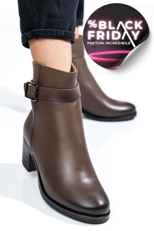 Ghete dama piele naturala maro toc mic 2s7702