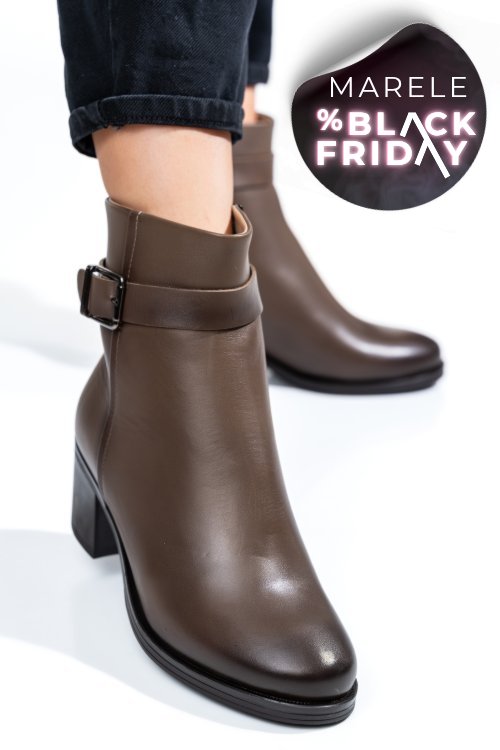 Ghete dama piele naturala maro toc mic 2s7702