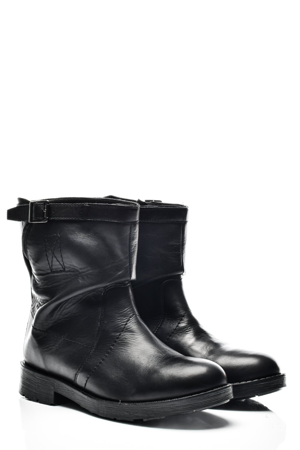 GHETE DAMA DE IARNA PIELE NATURALA NEGRE BIKERS