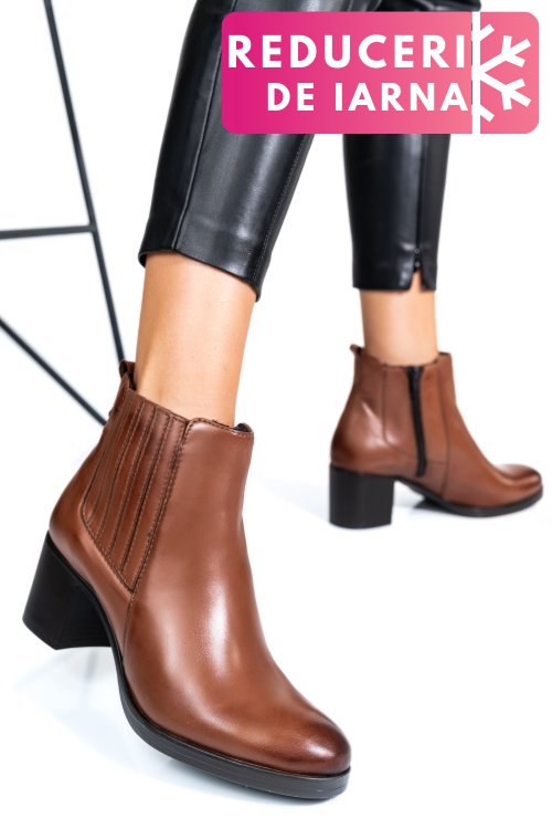 Botine dama piele naturala maro toc mic ws77h-114h54