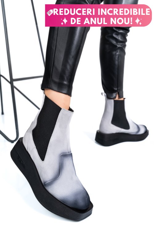 Ghete gri negru piele naturala intoarsa 2s7700