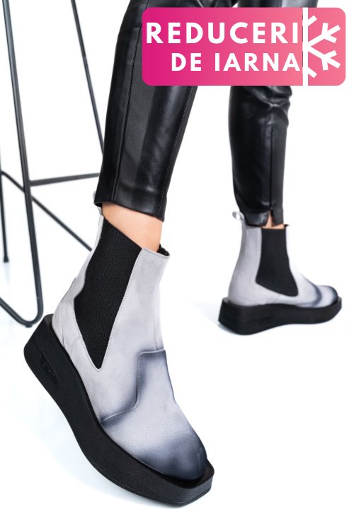 Ghete gri negru piele naturala intoarsa 2s7700