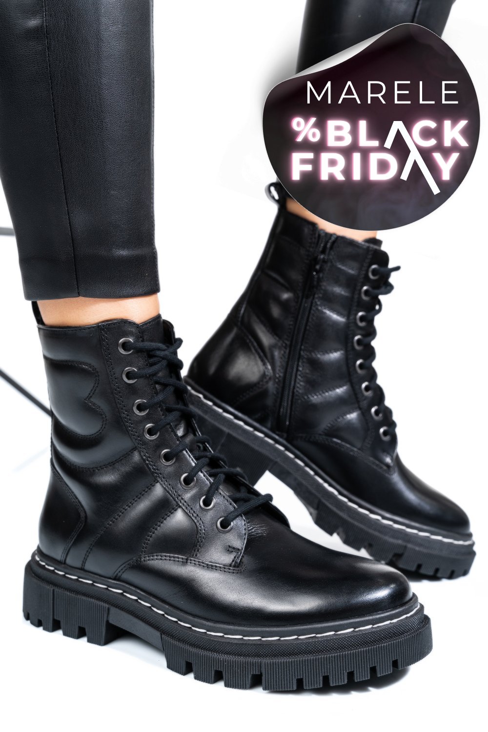 GHETE NEGRE PIELE NATURALA VS77B06-3202