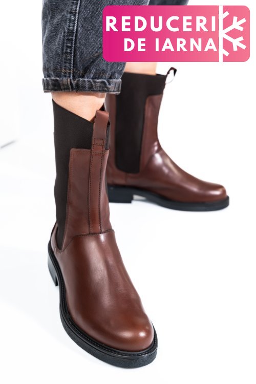 Ghete dama captusite piele naturala maro inchis 7s77628