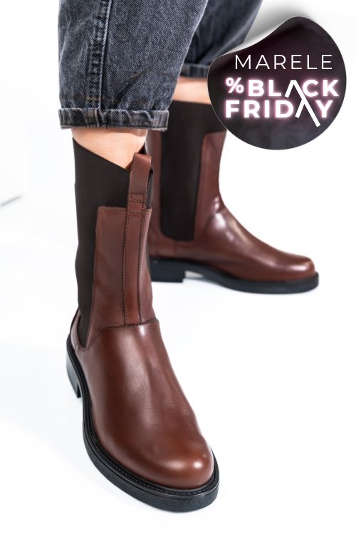 Ghete dama captusite piele naturala maro inchis 7s77628