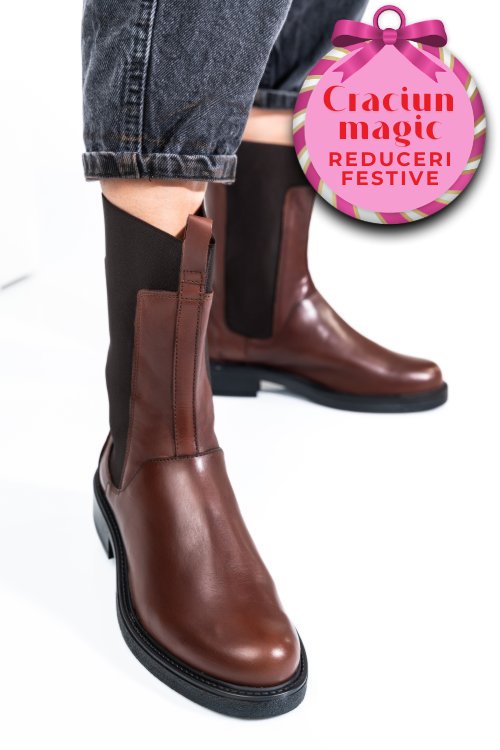 Ghete dama captusite piele naturala maro inchis 7s77628