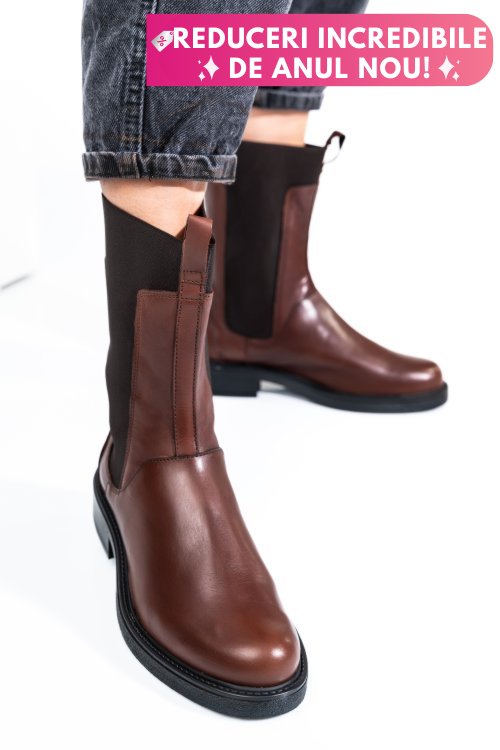 Ghete dama captusite piele naturala maro inchis 7s77628