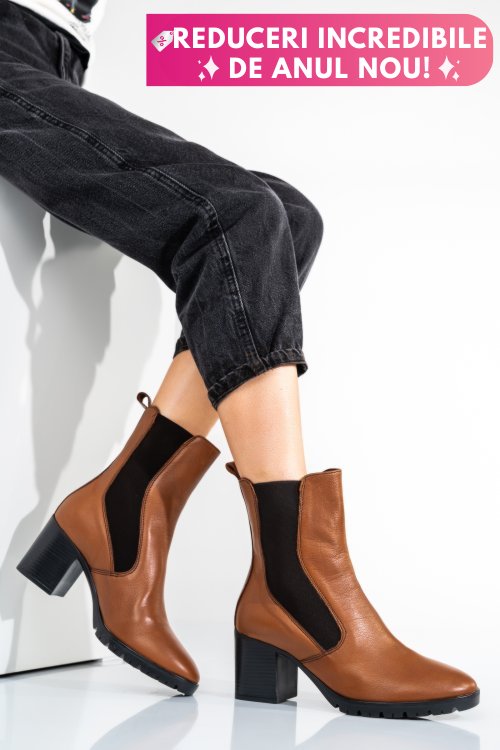 Botine dama captusite piele naturala  maro deschis 2s77167