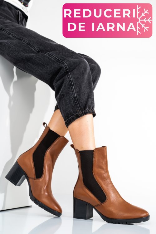 Botine dama captusite piele naturala  maro deschis 2s77167