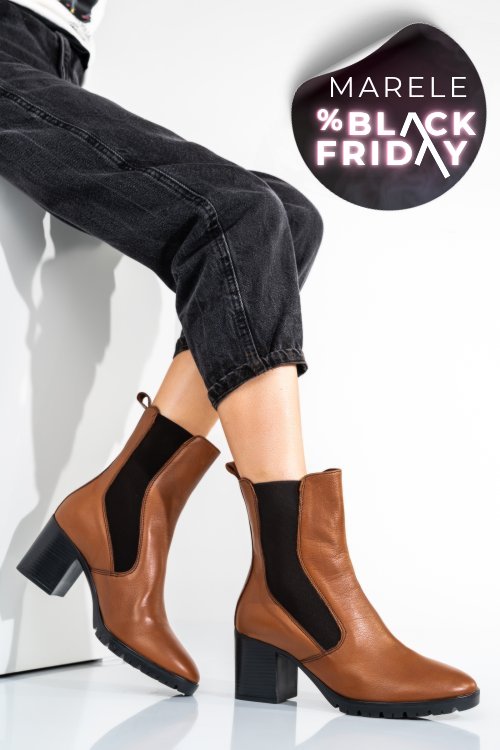 Botine dama captusite piele naturala  maro deschis 2s77167