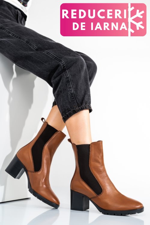 Botine dama captusite piele naturala  maro deschis 2s77167