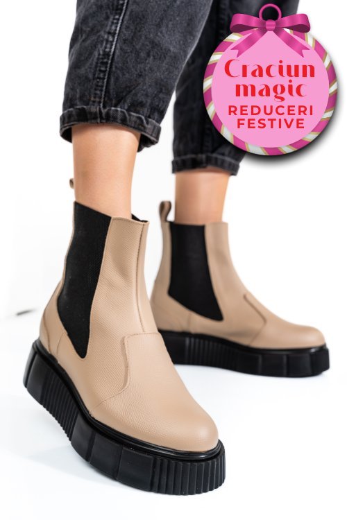 Ghete bej piele naturala 2pc01l