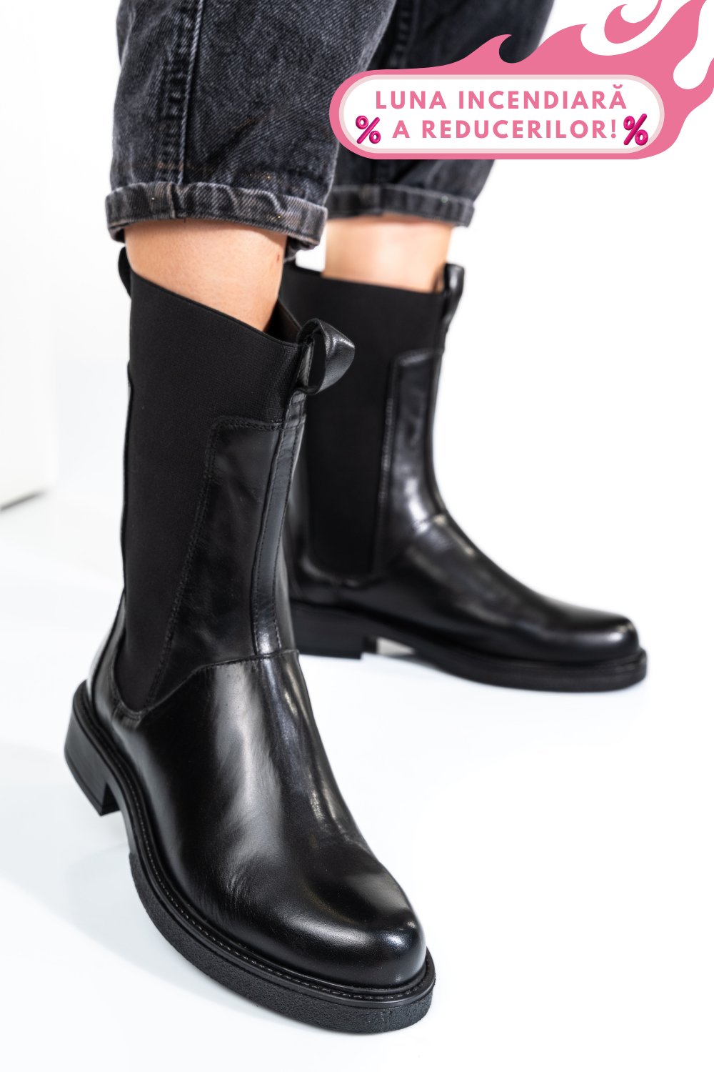 GHETE NEGRE PIELE NATURALA 7S77628